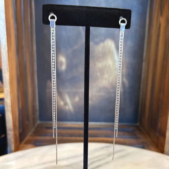Sleek Silver plate chain drop earrings on post - Picture 4 of 5